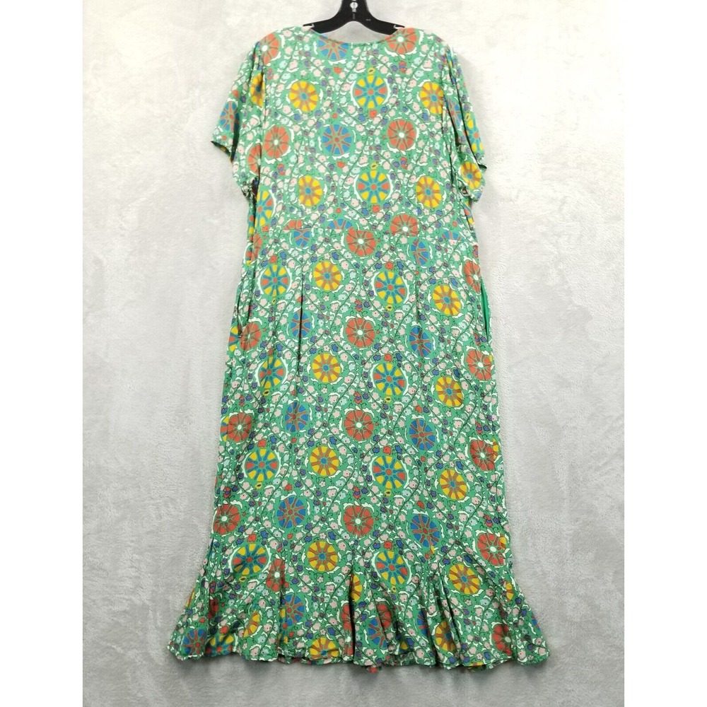 Rhode x Target Dress Women 22 Green Floral Zinnia Midi Ruffle Boho Art Cottage - Picture 2 of 9